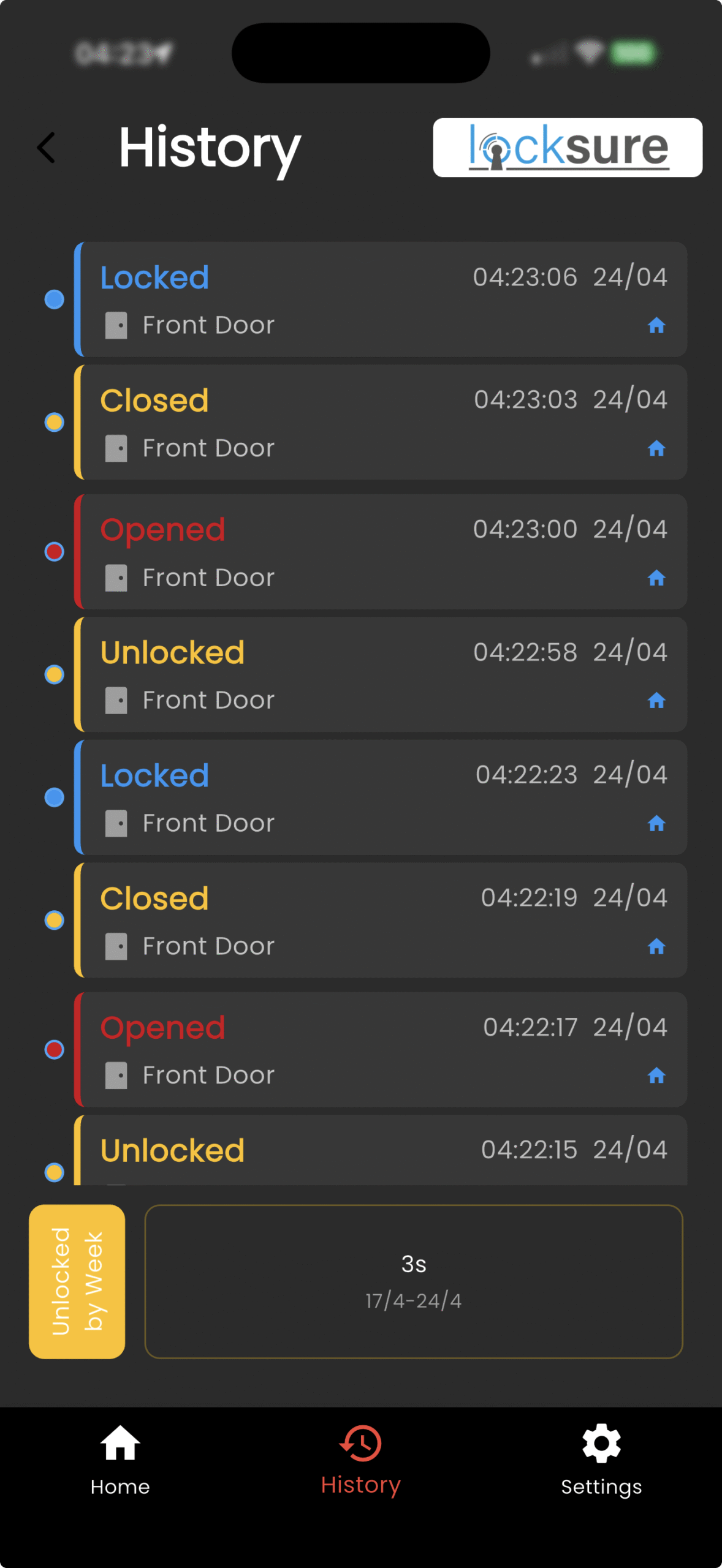Locksure app event history