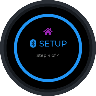 Locksure Matter Hub touchscreen in Setup mode — purple home and Bluetooth icon prompting to open the Locksure app