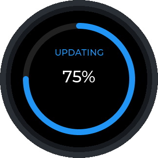 Locksure Matter Hub touchscreen during firmware update showing UPDATING progress ring at 75 percent