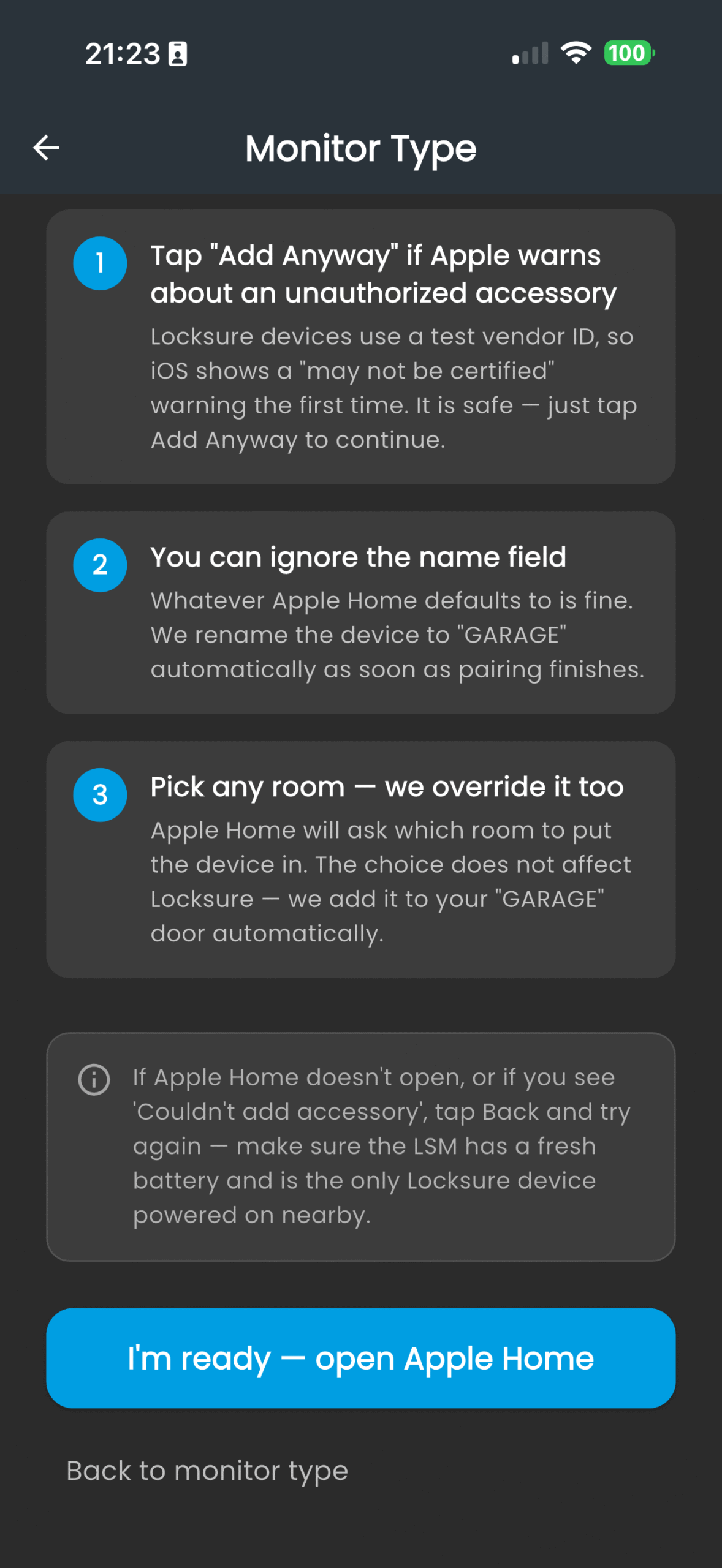 Locksure pairing — three tips before Apple Home handoff: tap Add Anyway, ignore name field, pick any room