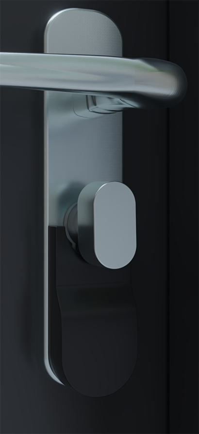 Locksure Thumb Turn Monitor product shot — single device mounted on a thumb-turn from inside the door