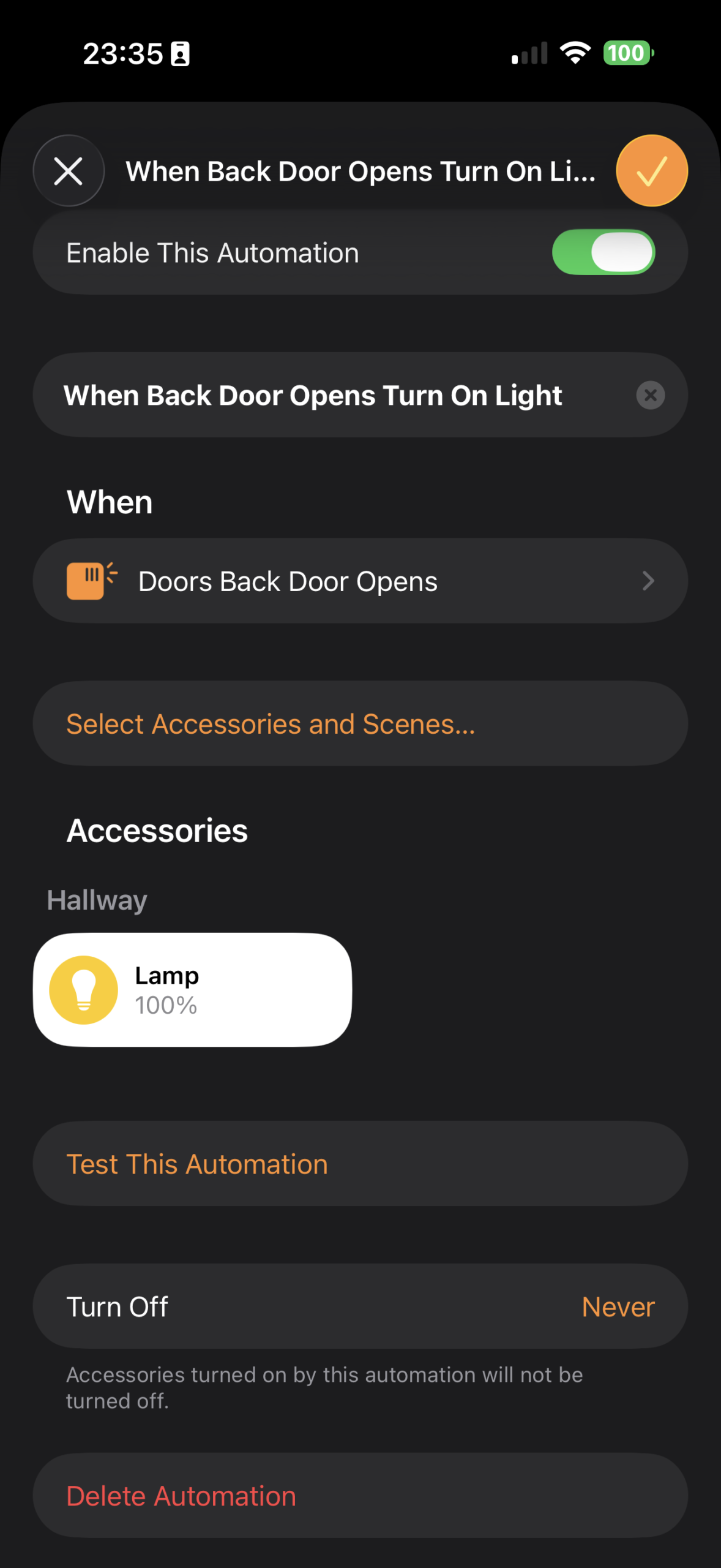 Actual Apple Home automation using a door-open event
